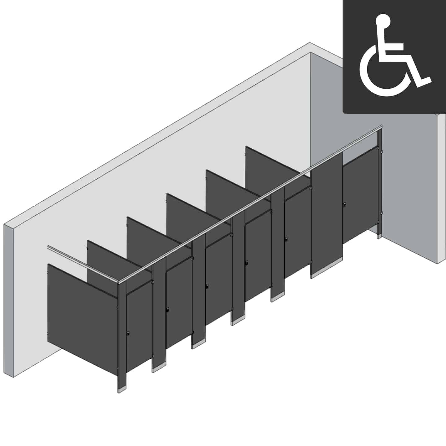 Bathroom Partitions - 6 Stalls - Right Hand In Corner ADA