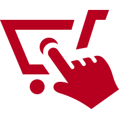 shopping cart symbol with a hand clicking on it