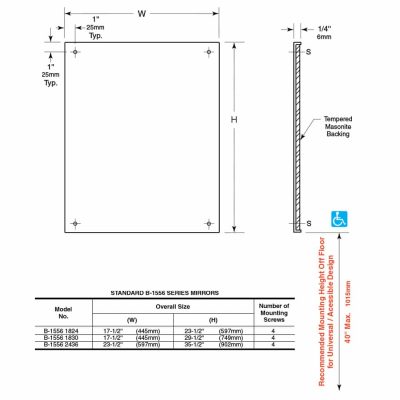 Bobrick Frameless Stainless Steel Mirror B-1556 - Image 3