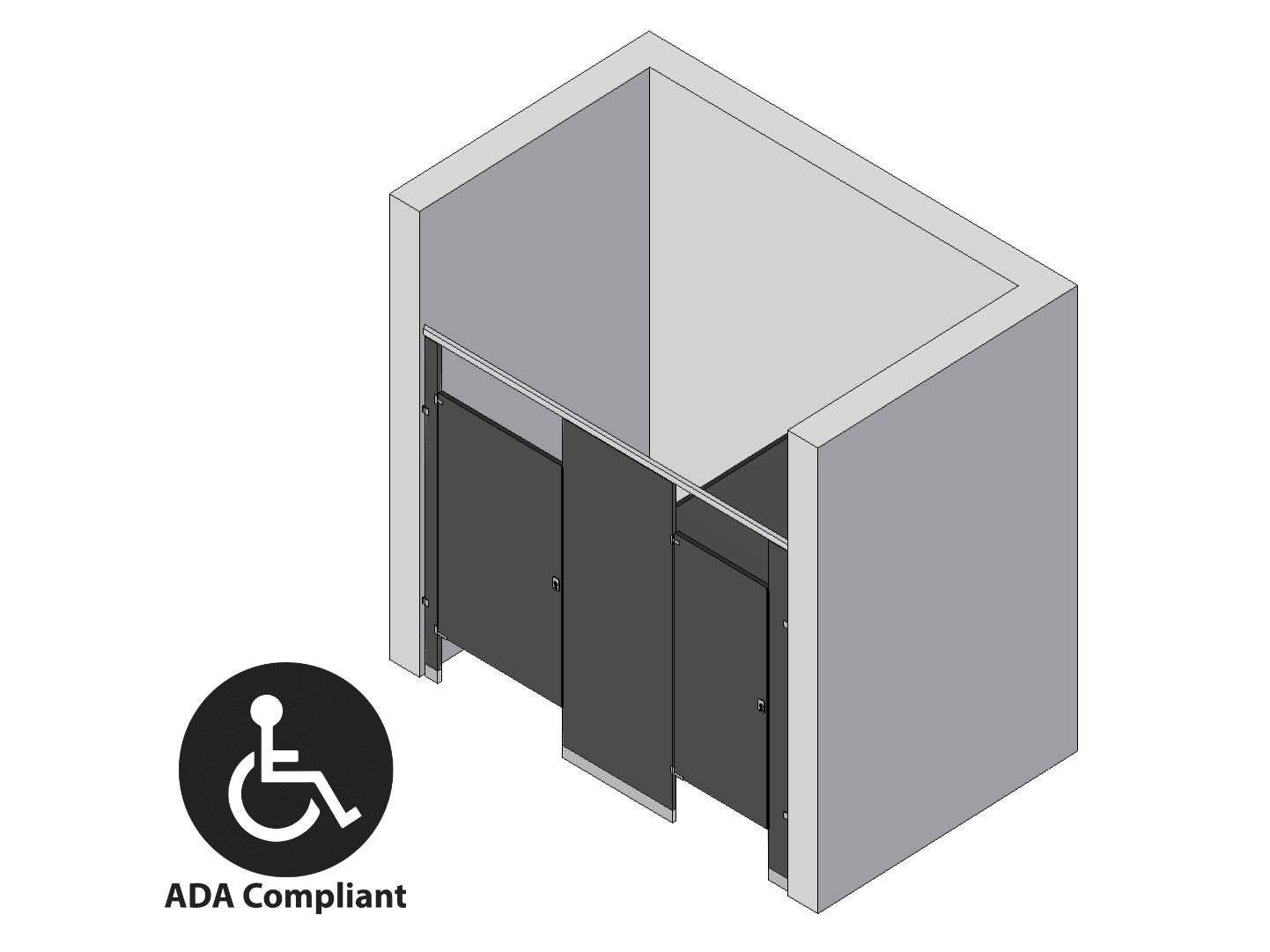 Bathroom Partitions - 2 Stalls - Between Walls Left Hand ADA