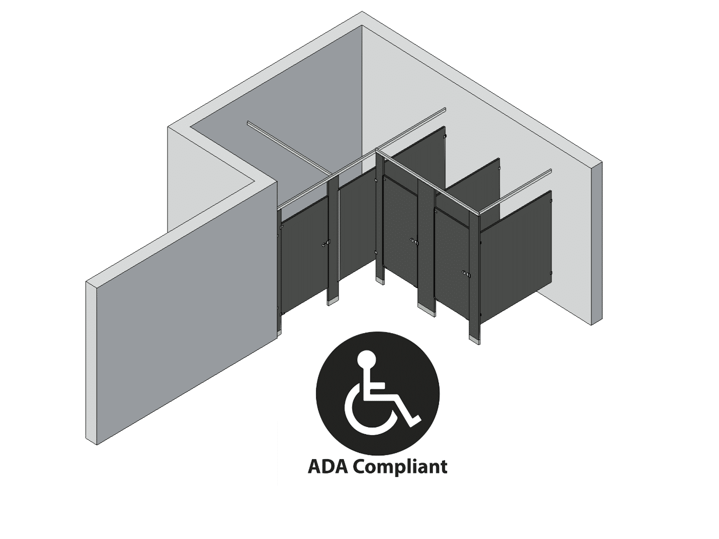 Bathroom Partitions - 3 Stalls - Alcove Left Hand ADA