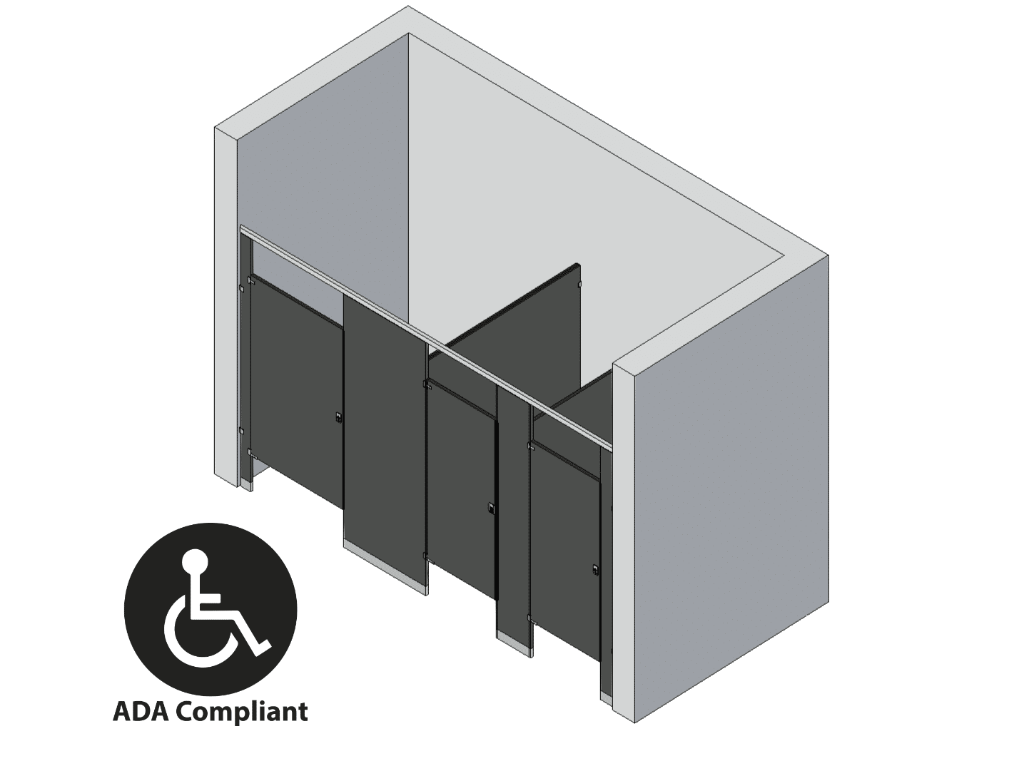 Bathroom Partitions - 3 Stalls - Between Walls Left Hand ADA