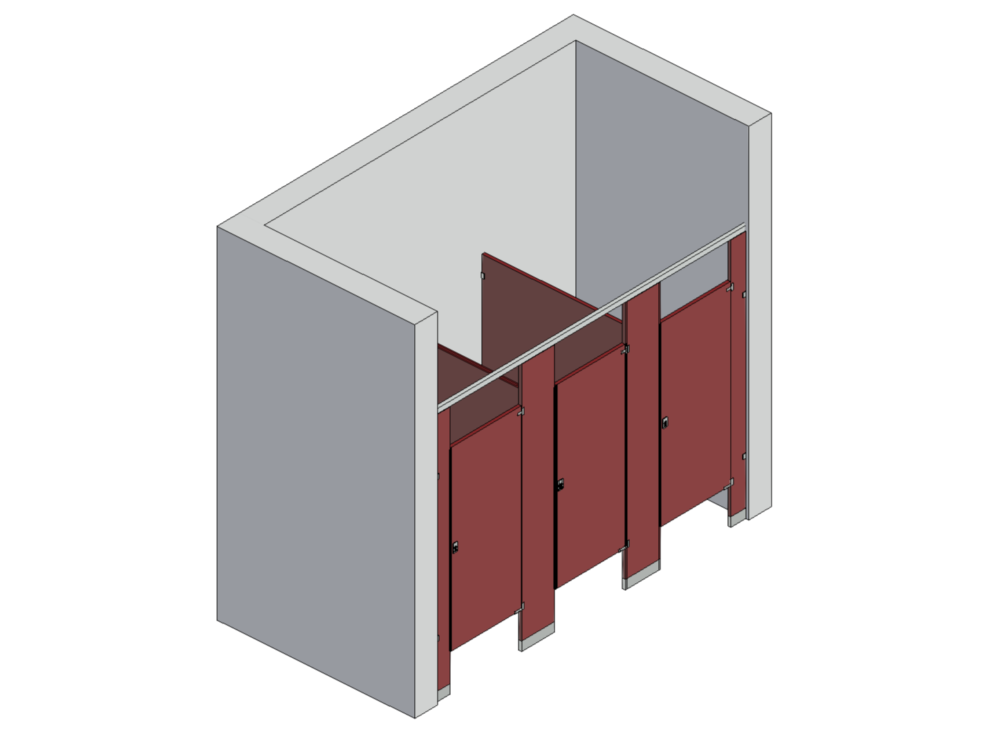 Bathroom Partitions - 3 Stalls - Between Walls Right Hand Standard