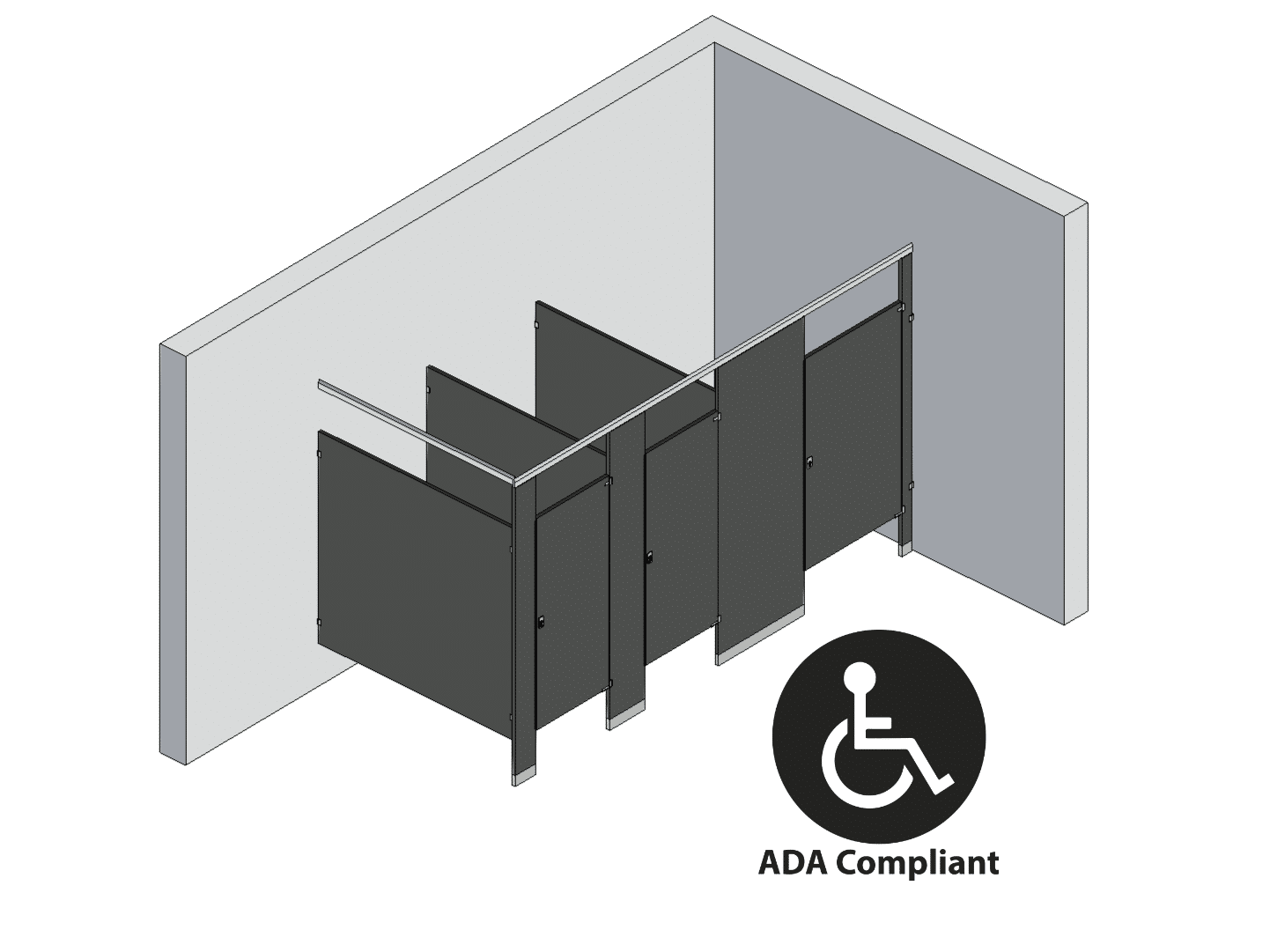Bathroom Partitions - 3 Stalls - Corner Right Hand ADA