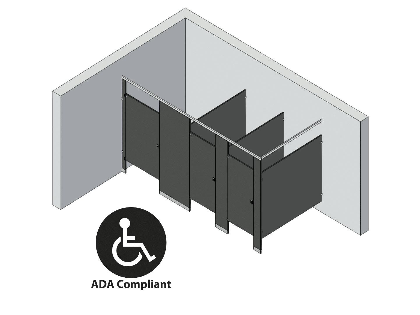 Bathroom Partitions - 3 Stalls - Corner Left Hand ADA