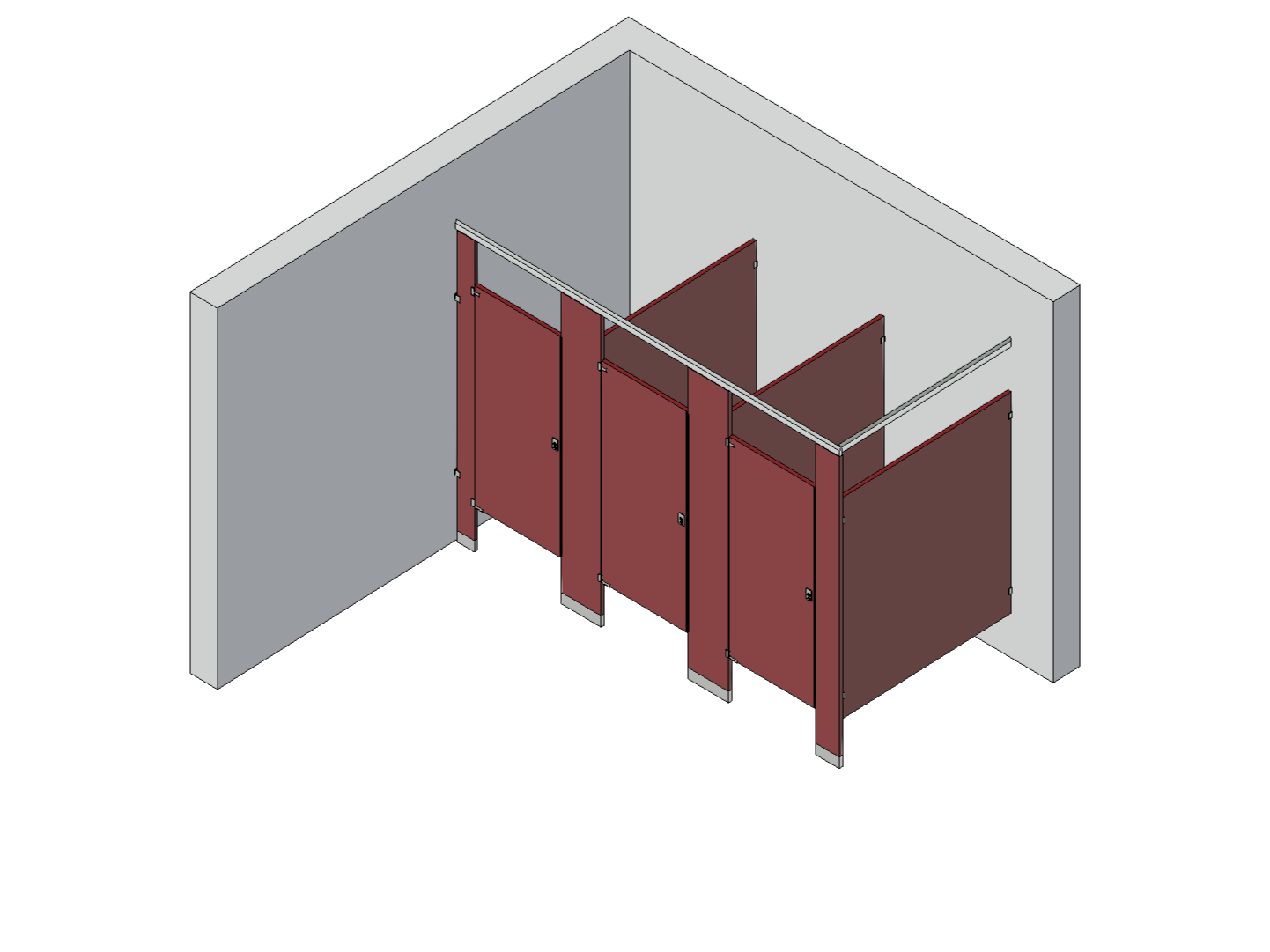 Bathroom Partitions - 3 Stalls - Corner Left Hand Standard