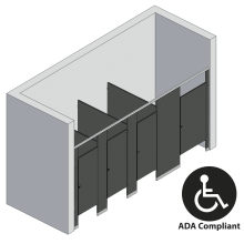 Bathroom Partitions - 4 Stalls - Between Walls Right Hand ADA