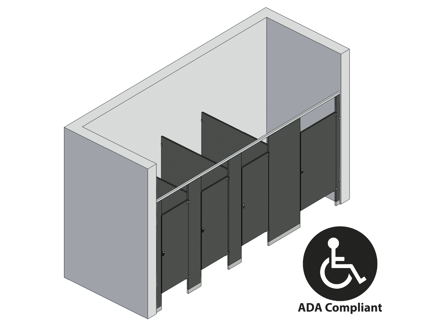 Bathroom Partitions - 4 Stalls - Between Walls Right Hand ADA
