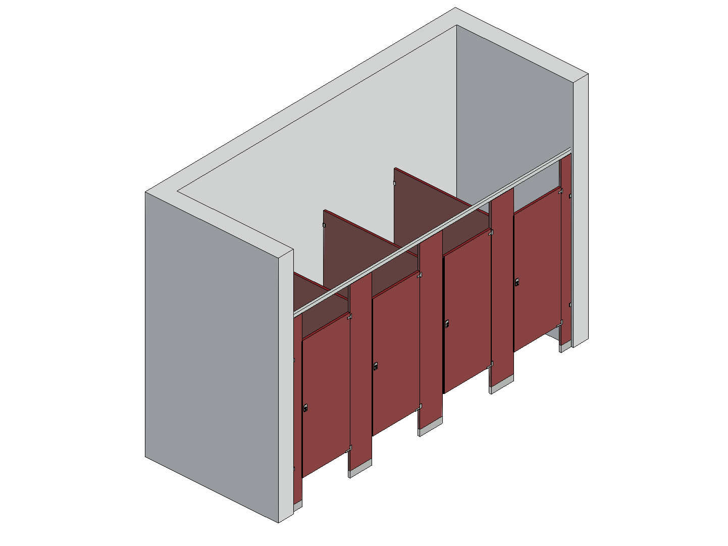 Bathroom Partitions - 4 Stalls - Between Walls Right Hand Standard
