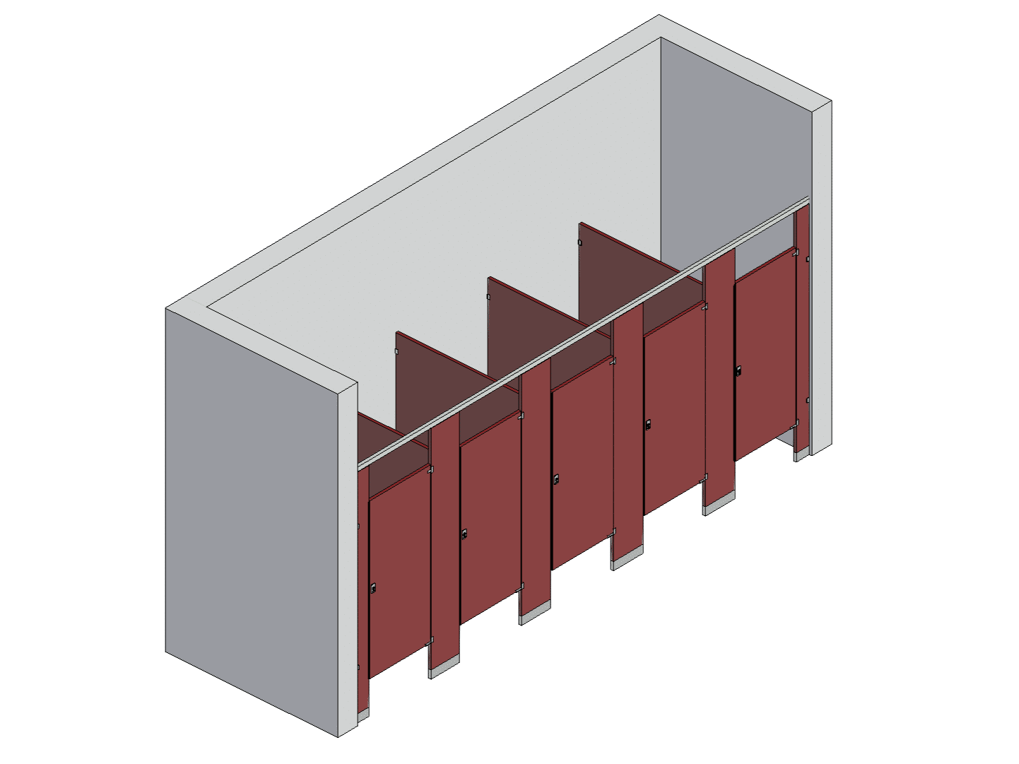 Bathroom Partitions - 5 Stalls - Between Walls Right Hand Standard