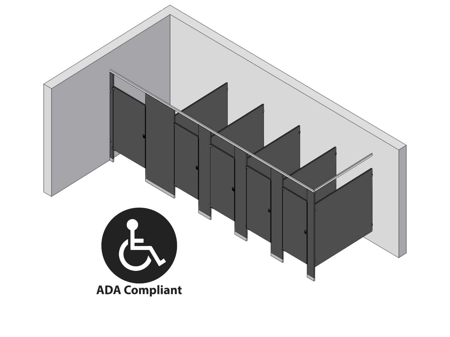 Bathroom Partitions - 5 Stalls - Corner Left Hand ADA