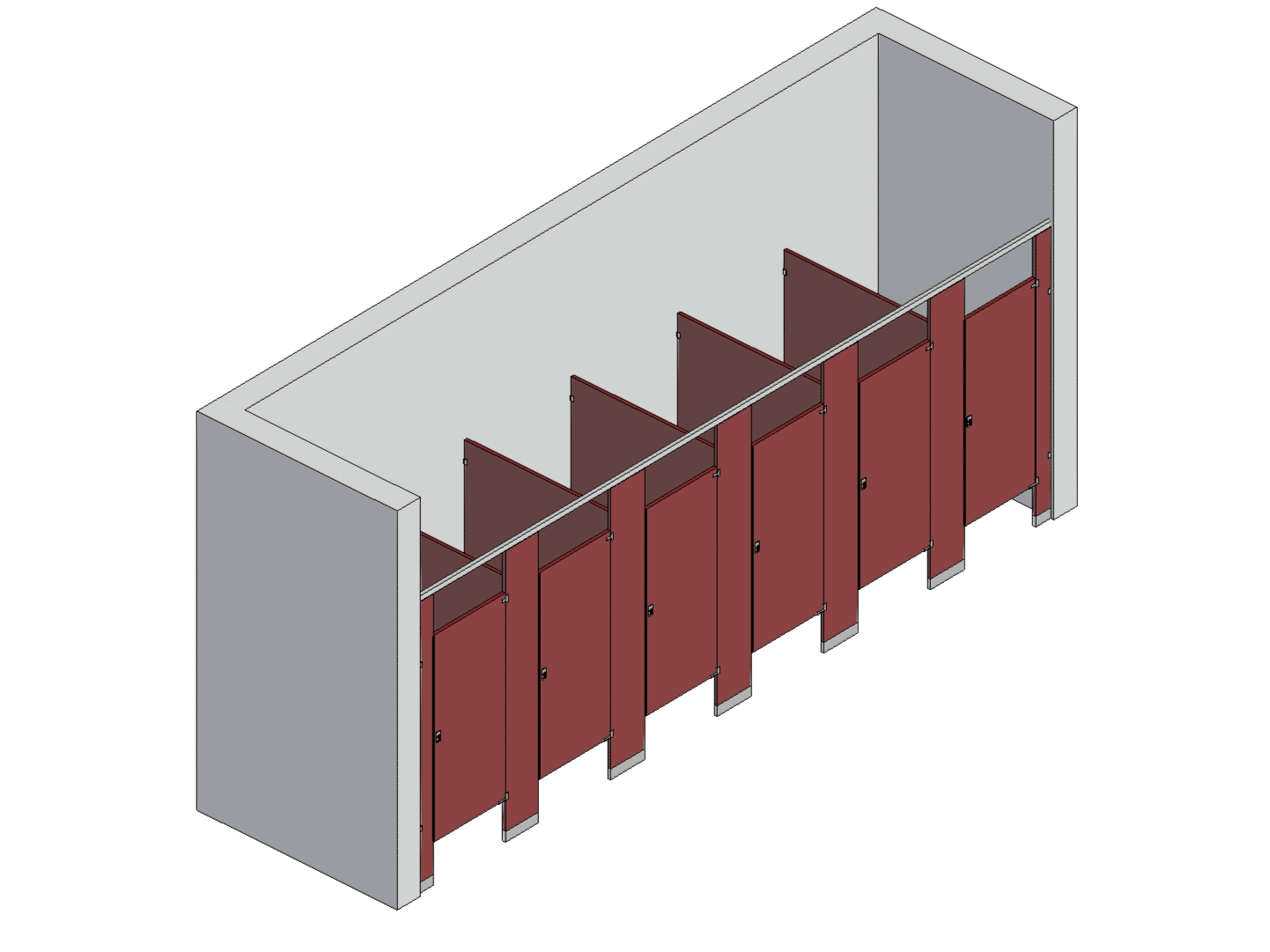 Bathroom Partitions - 6 Stalls - Between Walls Right Hand Standard