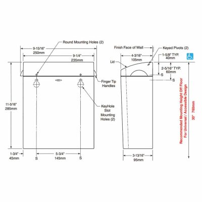 Bobrick Matrix Surface Mounted Sanitary Napkin Disposal B-5270 - Image 3