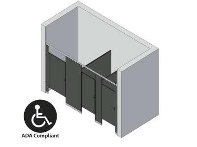 Bathroom Partitions - 3 Stalls - Between Walls Left Hand ADA