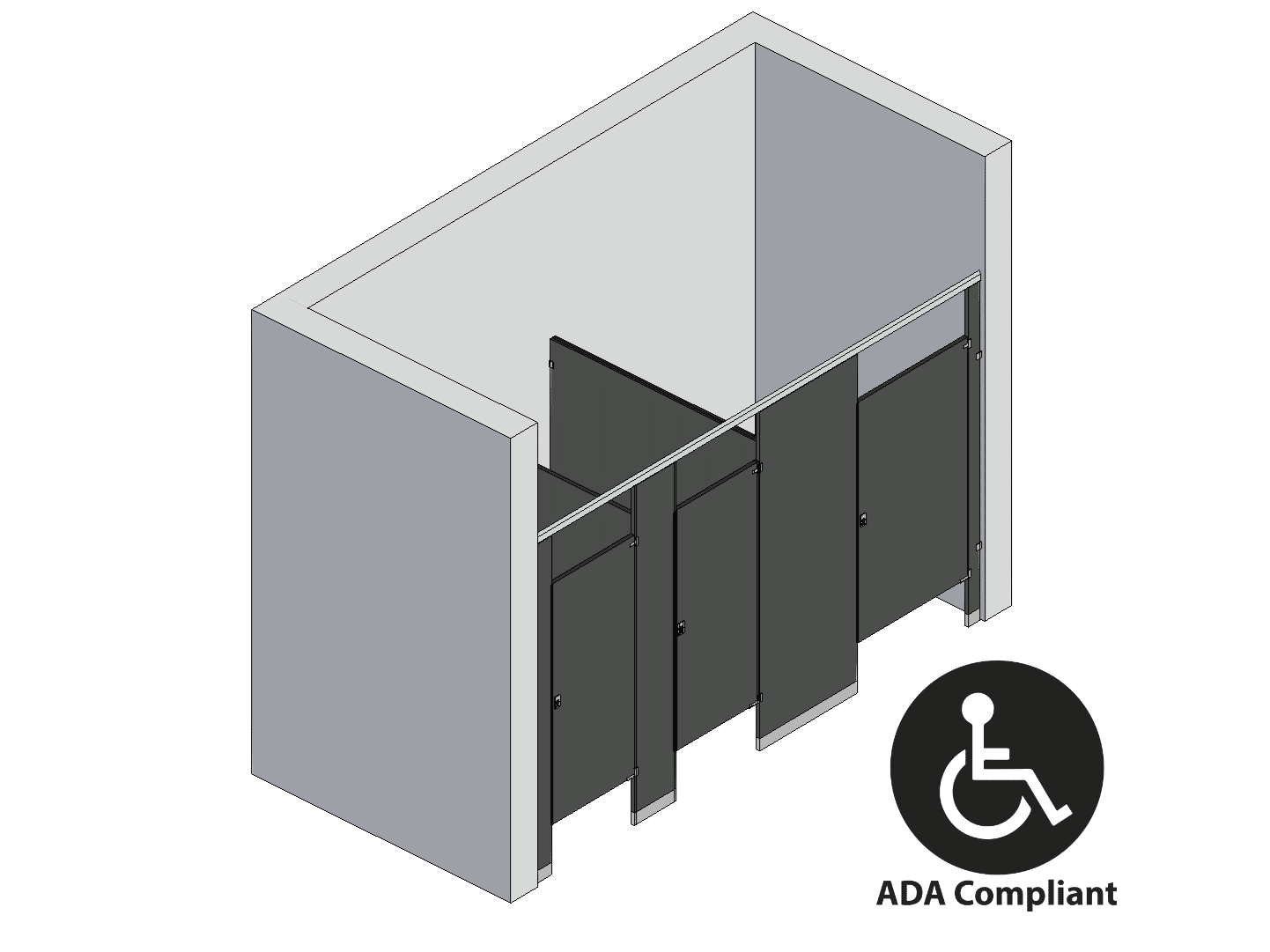 Bathroom Partitions - 3 Stalls - Between Walls Right Hand ADA
