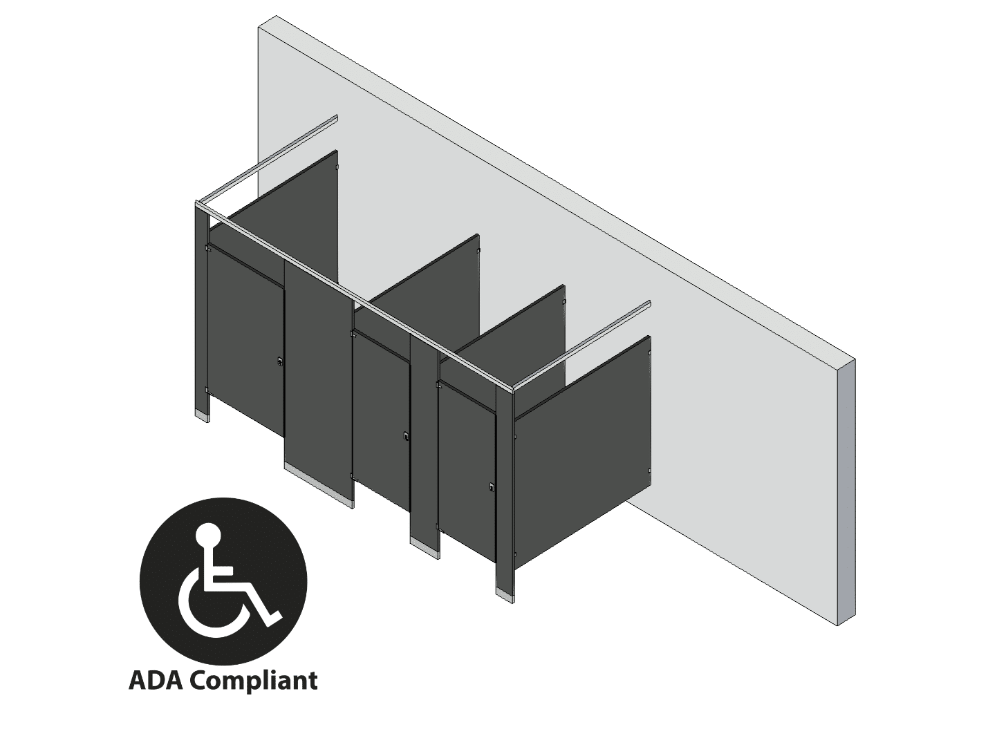 Bathroom Partitions - 3 Stalls - Free Standing Left Hand ADA