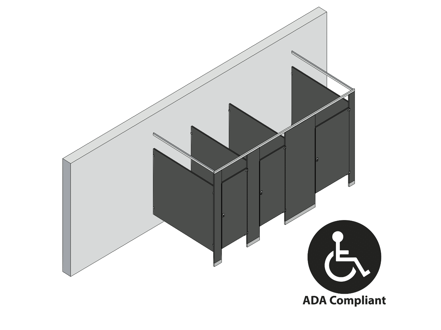 Bathroom Partitions - 3 Stalls - Free Standing Right Hand ADA