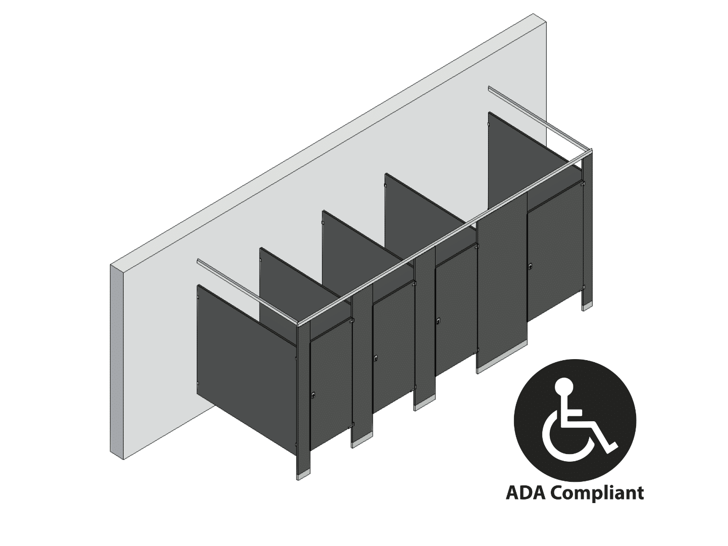 Bathroom Partitions - 4 Stalls - Free Standing Right Hand ADA