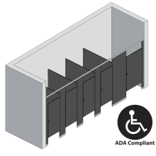 Bathroom Partitions - 5 Stalls - Between Walls Right Hand ADA