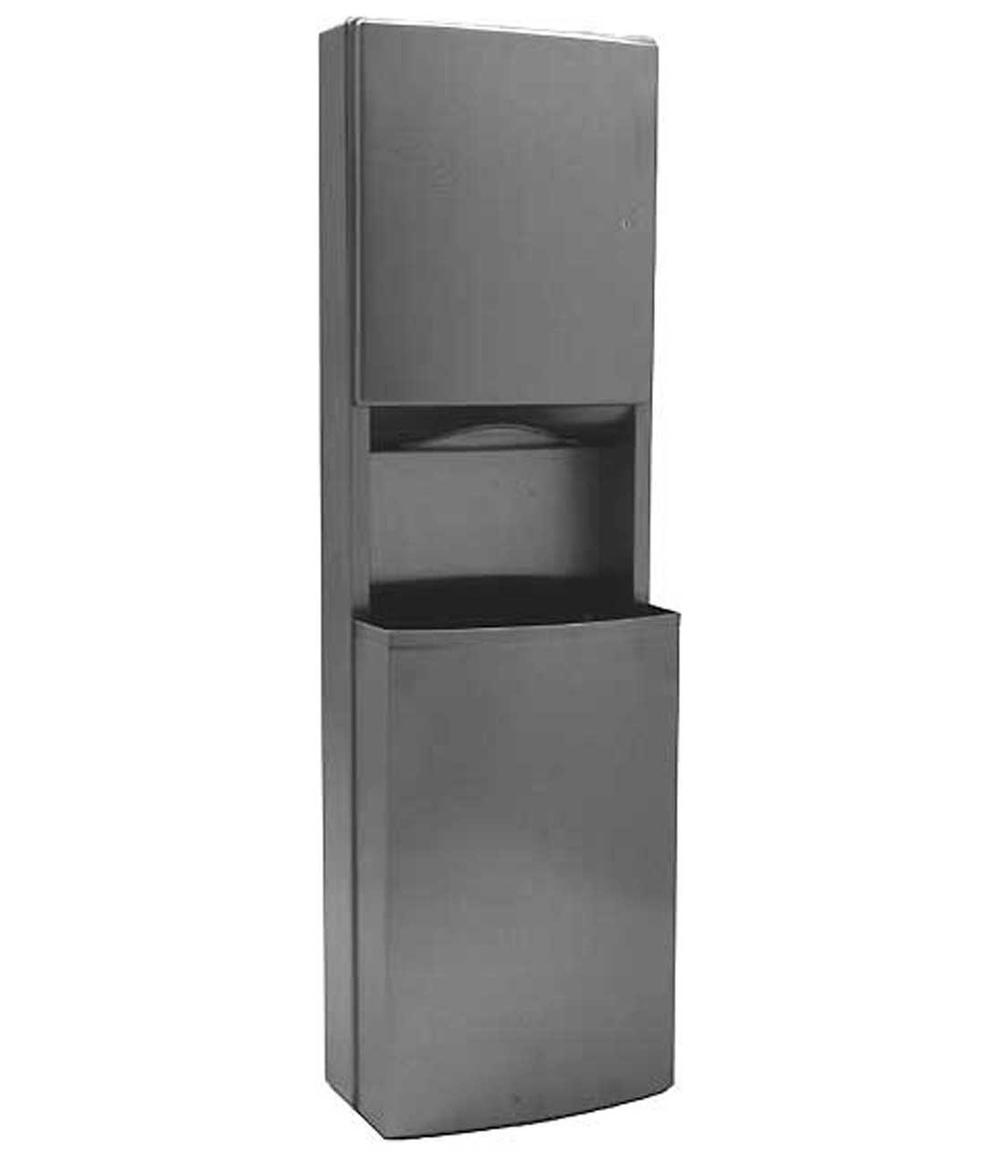 Surface-Mounted Paper Towel Dispenser and Waste Receptacle, Satin Finish, 15-Gallon Waste