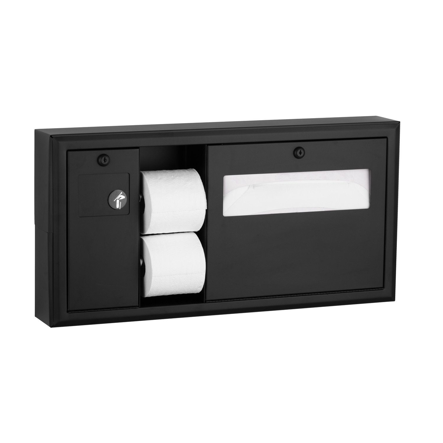 Surface-Mounted Horizontal Toilet Tissue / Seat-Cover Dispenser / Waste Disposal, Left Side