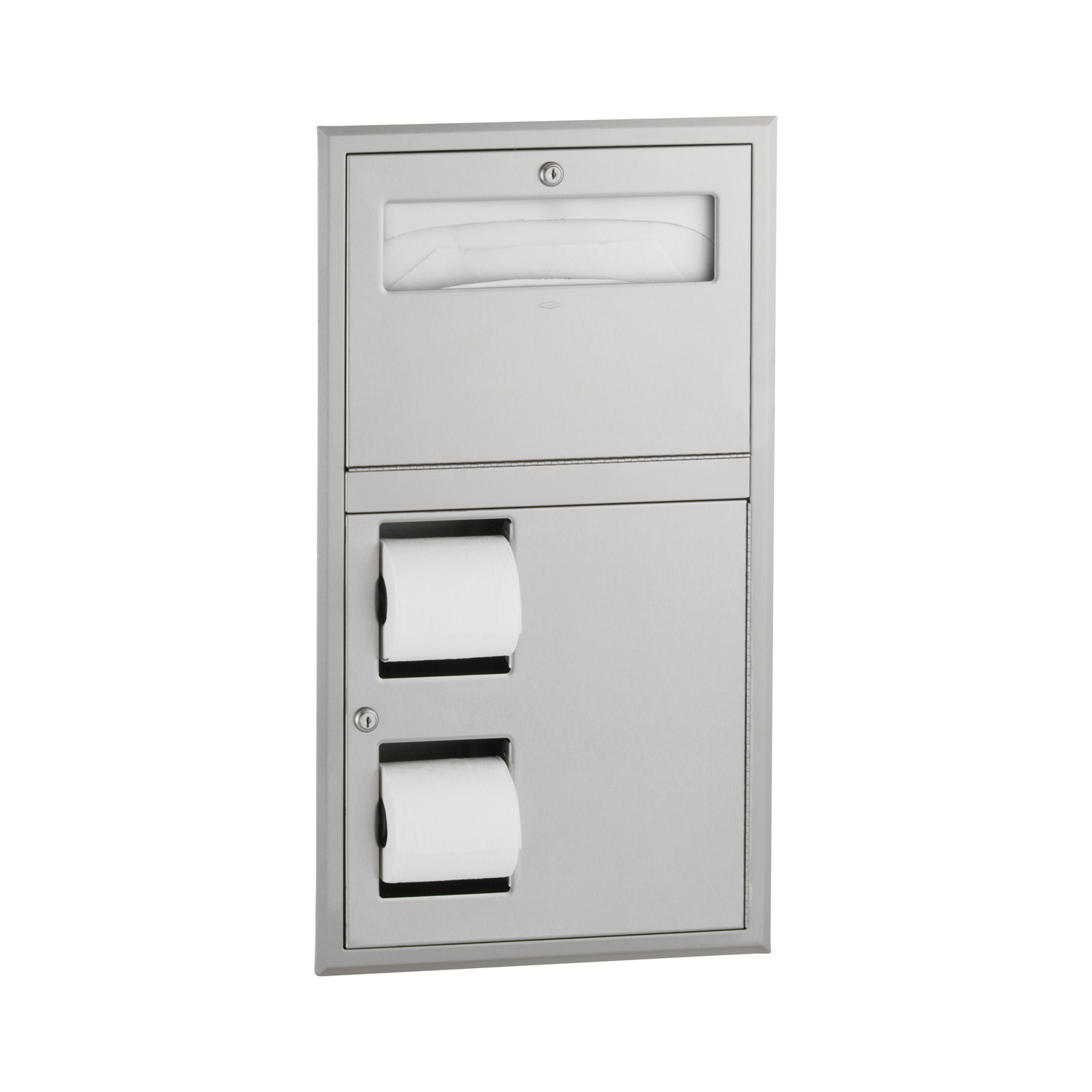 Recessed Toilet Tissue / Seat Cover Dispenser, Right Side While Seated, Satin Finish