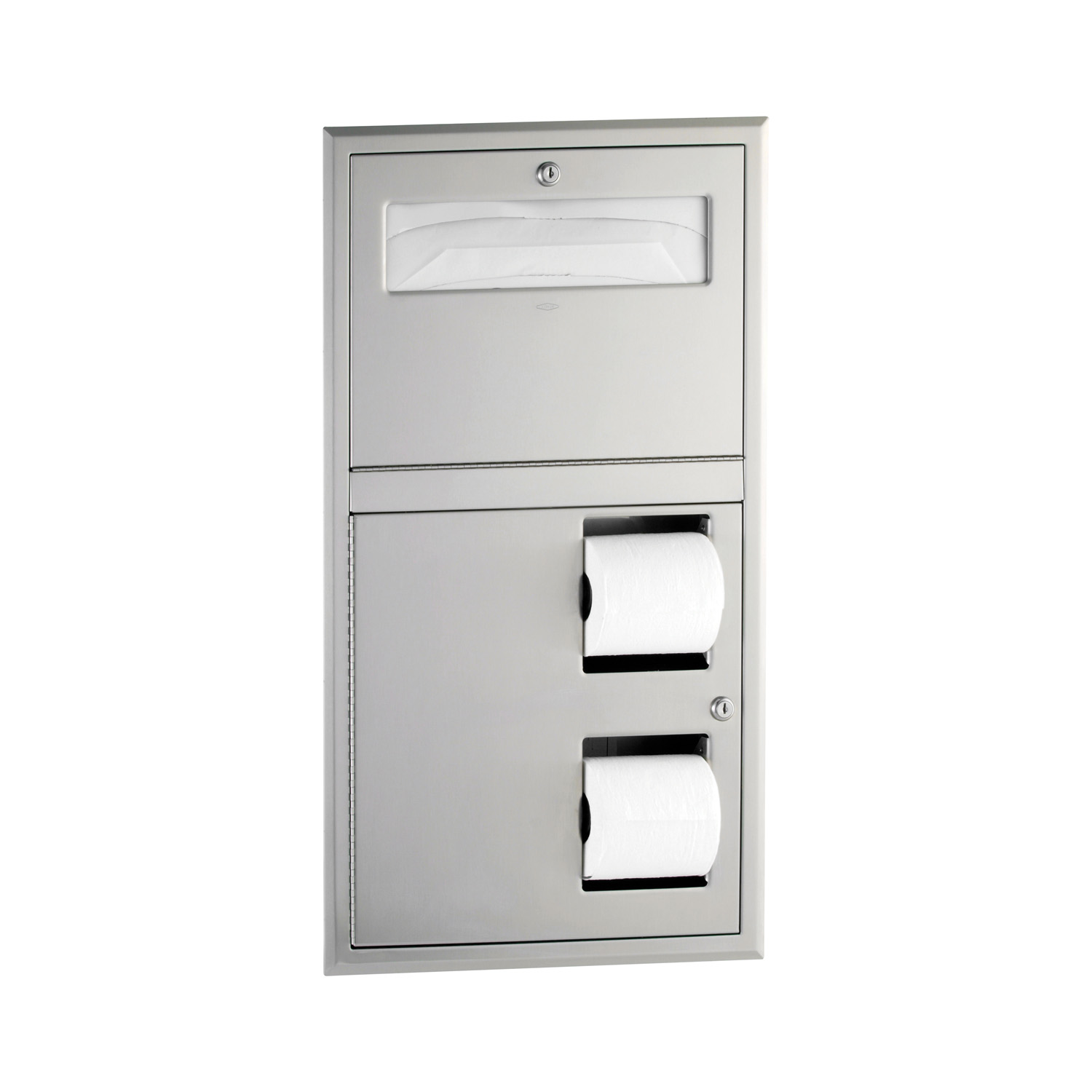 Recessed Toilet Tissue / Seat Cover Dispenser, Left Side While Seated, Satin Finish