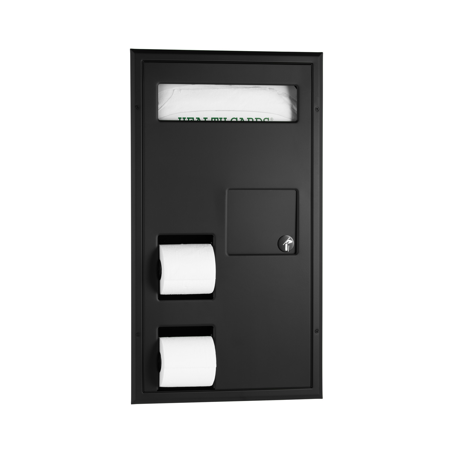 Partition-Mounted Toilet Tissue / Seat Cover Dispenser / Waste Disposal, Right Side While Seated
