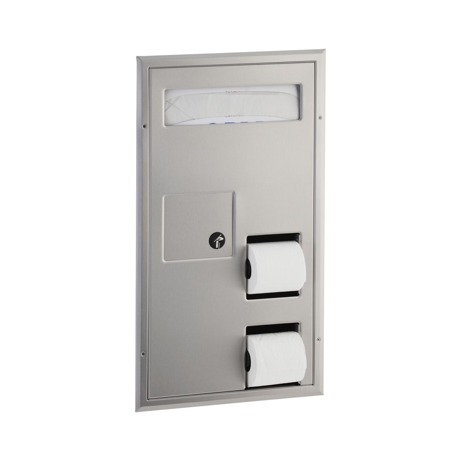 Partition-Mounted Toilet Tissue / Seat Cover Dispenser / Waste Disposal, Left Side While Seated