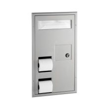 Partition-Mounted Toilet Tissue / Seat Cover Dispenser / Waste Disposal, Right Side While Seated