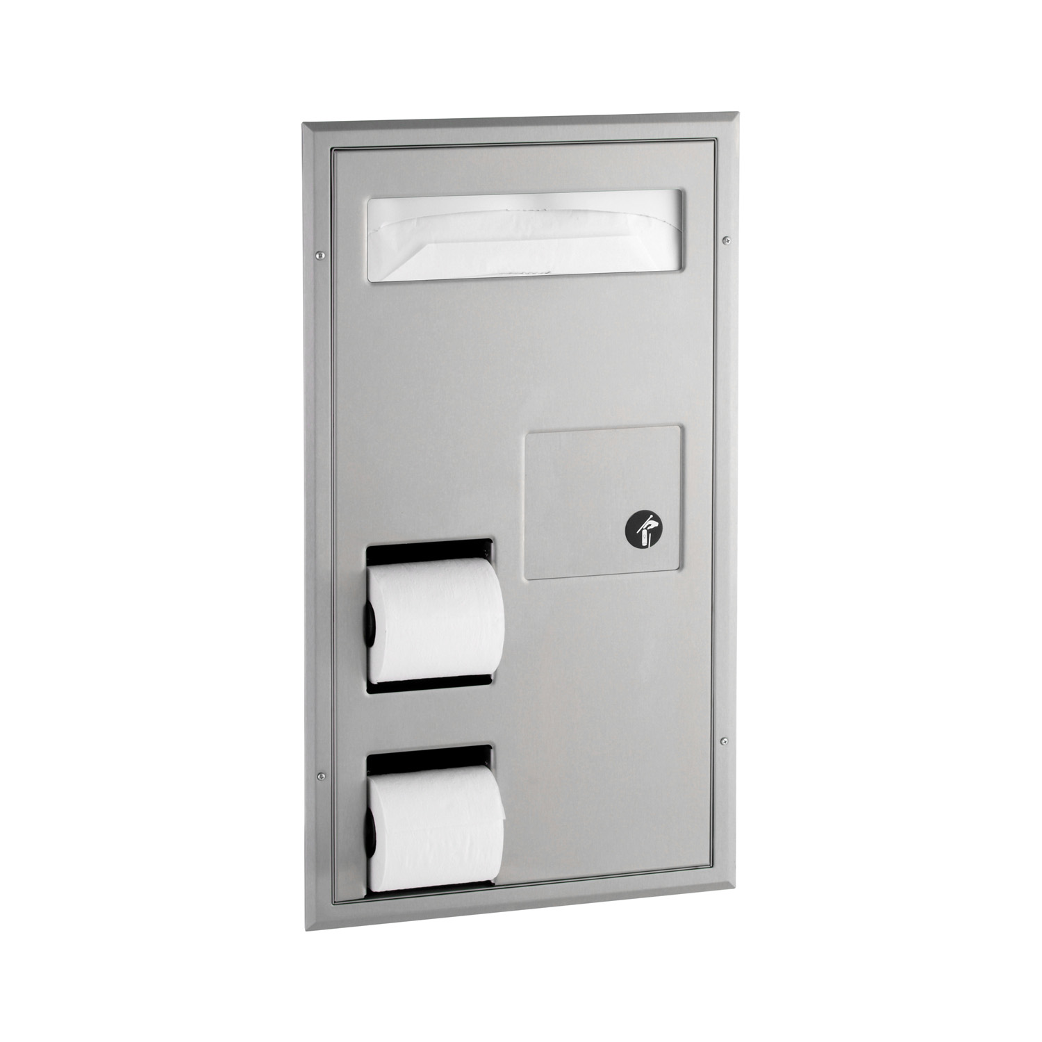 Partition-Mounted Toilet Tissue / Seat Cover Dispenser / Waste Disposal, Right Side While Seated