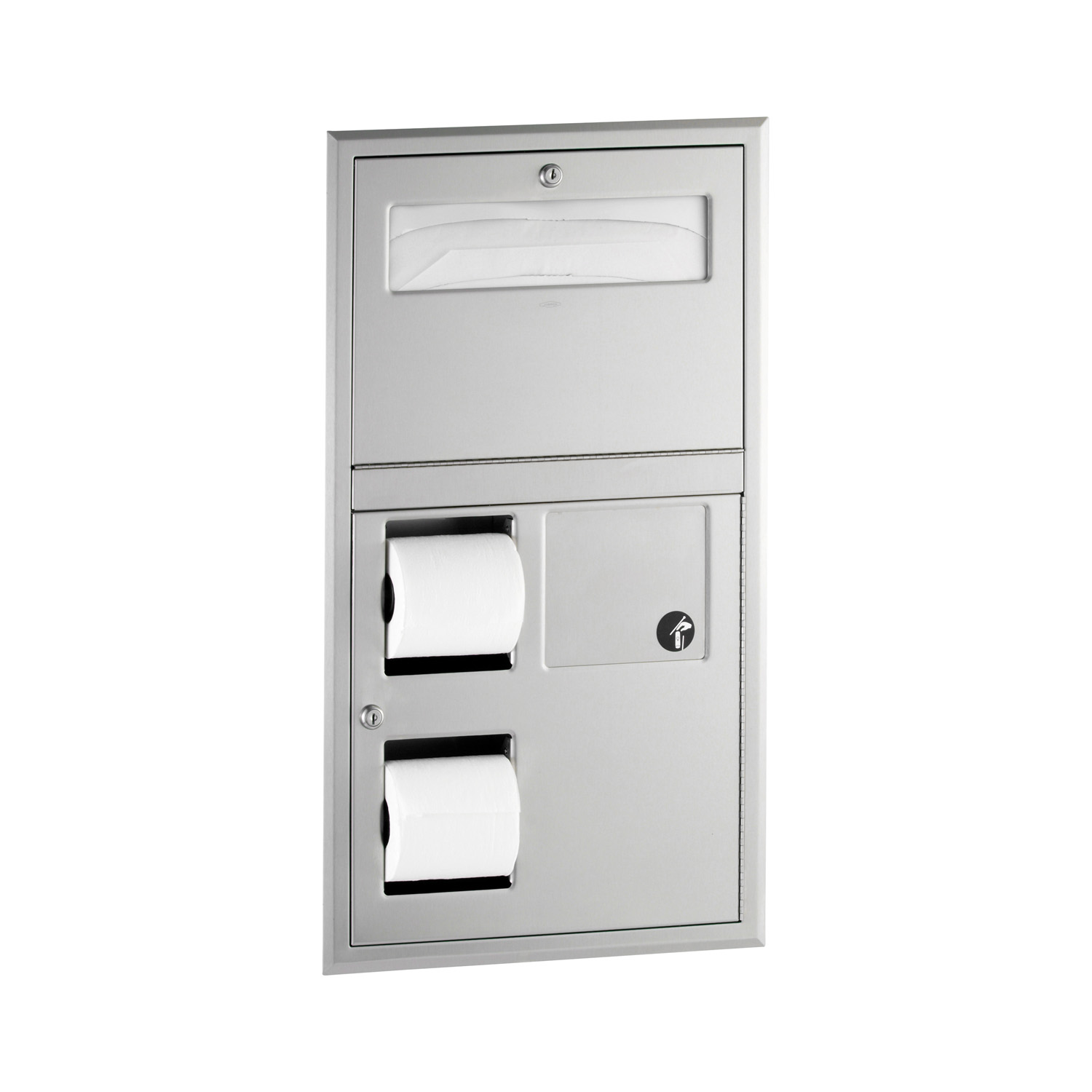 Recessed Toilet Tissue / Seat Cover Dispenser / Waste Disposal, Right Side While Seated