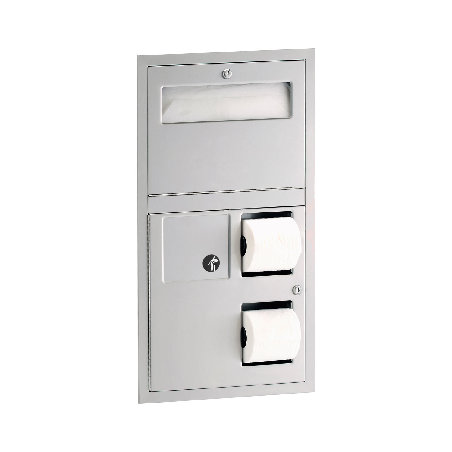 Recessed Toilet Tissue / Seat Cover Dispenser / Waste Disposal, Left Side While Seated