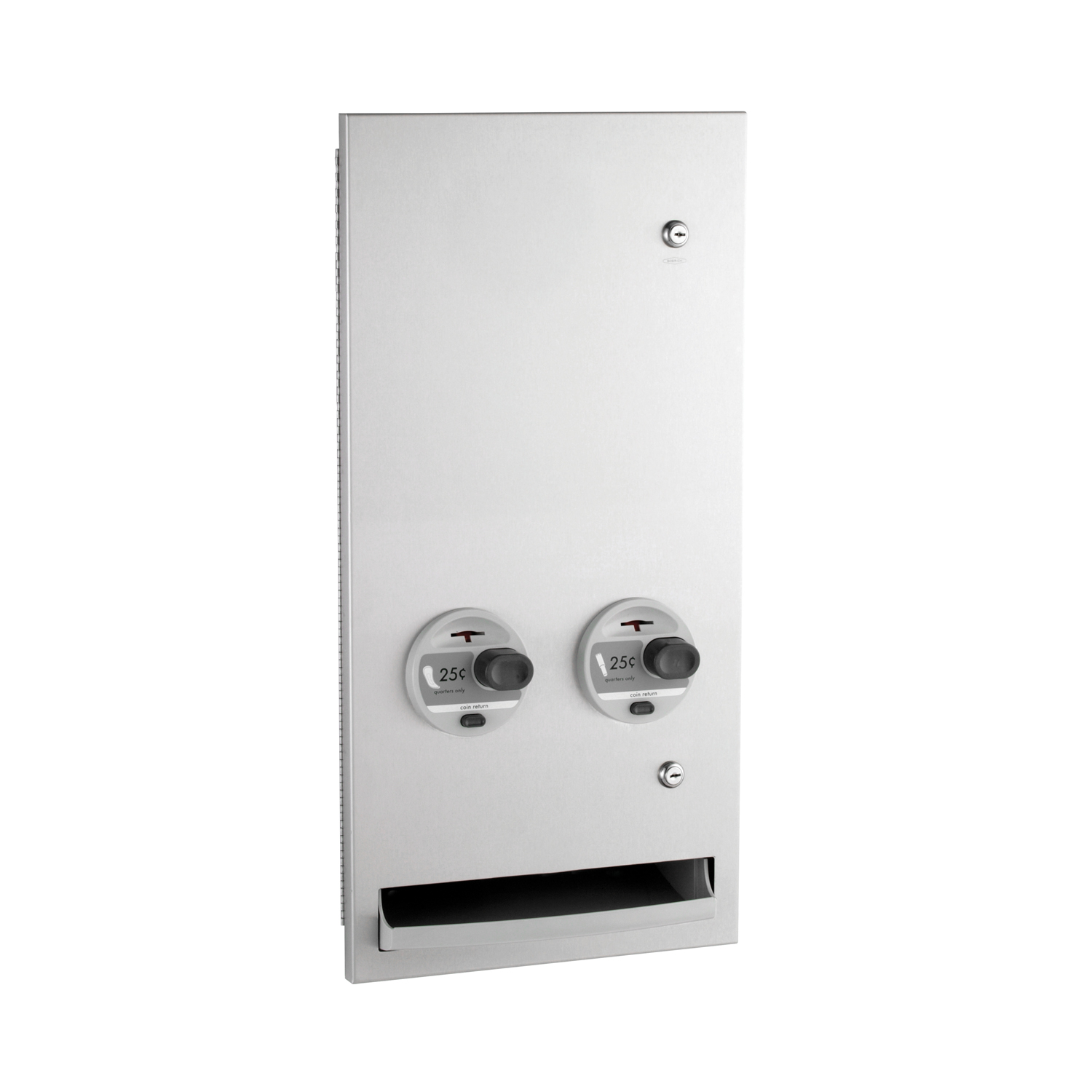 Recessed Napkin-Tampon Dispenser, 25-Cent Operation, Satin Finish