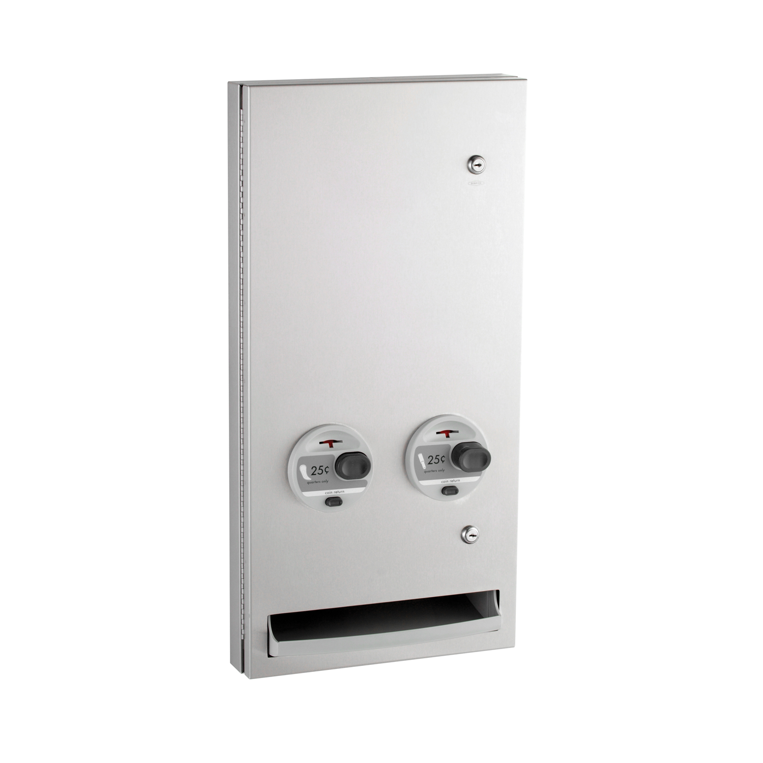 Semi-Recessed Napkin-Tampon Dispenser, 25-Cent Operation, Satin Finish