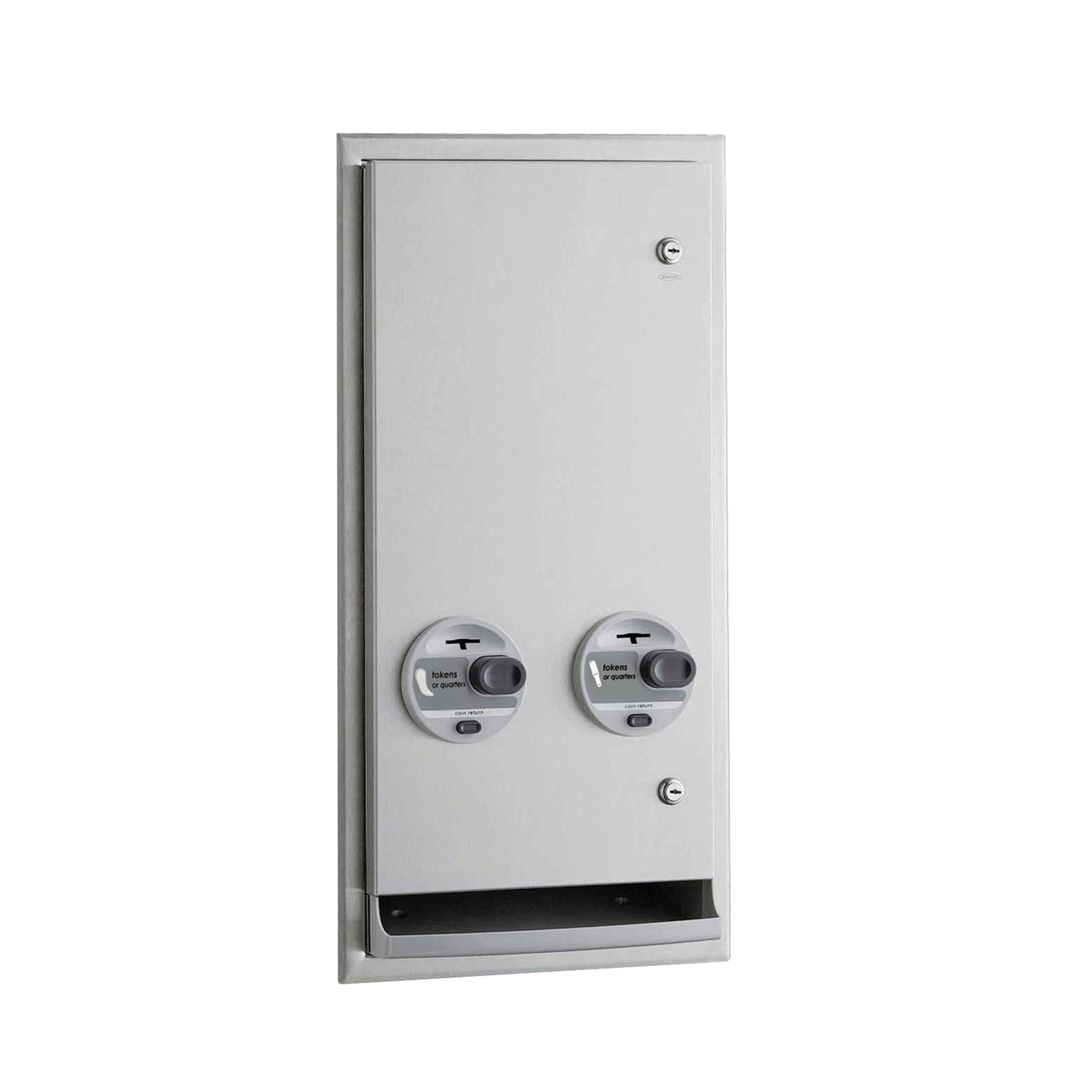 Recessed Napkin-Tampon Dispenser, Token Operation, Satin Finish